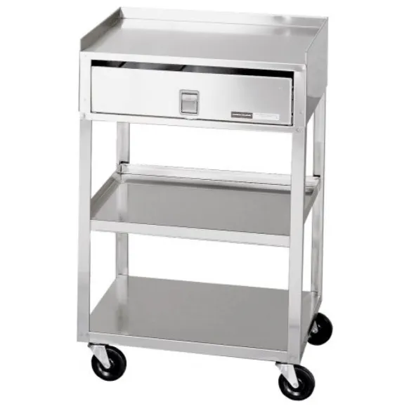 Gueridon inox mb-td 3 plateaux avec tiroir - Drexco Médical