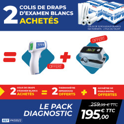 PACK 2 COLIS DE DRAPS D'EXAMENS + THERMOMÈTRE + OXYMÈTRE