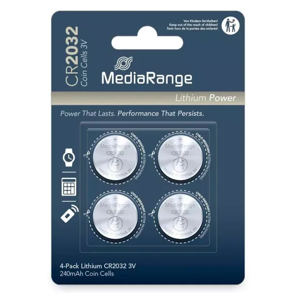 PILES BOUTON LITHIUM CR2032 3 V FIABILITÉ MEDIARANGE - lot de 4 piles