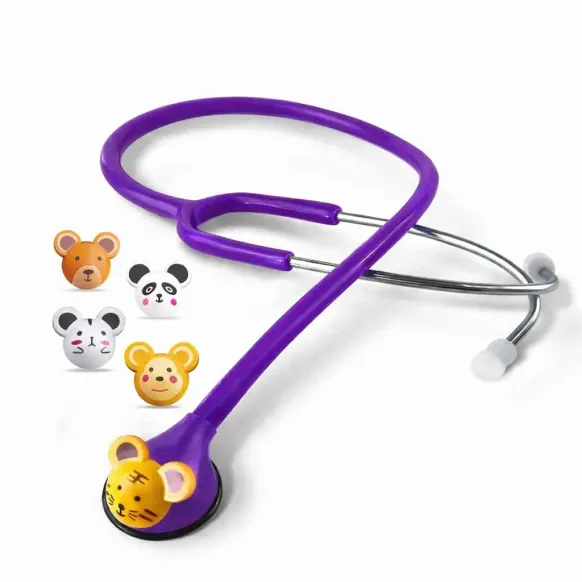 STÉTHOSCOPE ENFANT SIMPLE PAVILLON BAGUE ANTI-FROID MEDICLINIC - 5 clips animaux