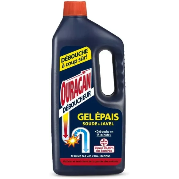 DEBOUCHEUR GEL EPAIS SOUDE + JAVEL action rapide OURAGAN - 1,5 l