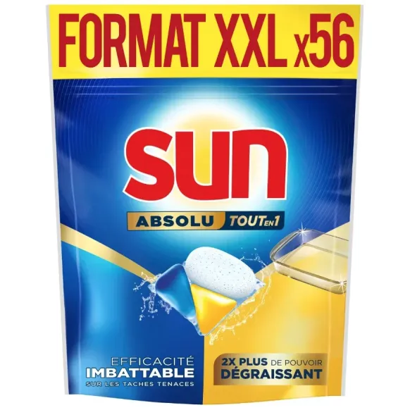 CAPSULES LAVE-VAISSELLE TOUT-EN-1 DÉGRAISSANT SUN ABSOLU - 56 capsules