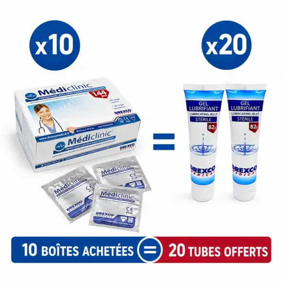 PACK PROTECTIONS SONDES NON LUBRIFIÉES GEL STÉRILE GRAND VOLUME MEDICLINIC - 10 boîtes + 20 tubes