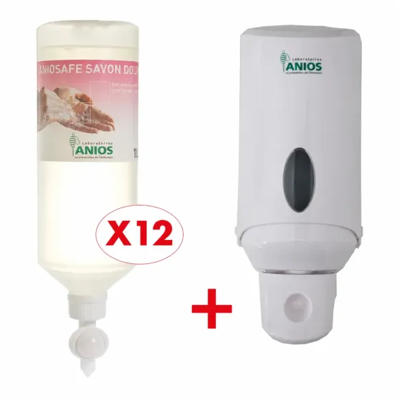 PACK 12 SAVON DOUX HAUTE FRÉQUENCE 1L ANIOSAFE AIRLESS + 1 DISTRIBUTEUR OFFERT