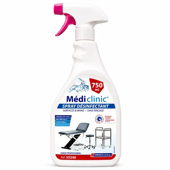 SPRAY NETTOYANT ET DÉSINFECTANT MEDICLINIC PRÊT À L'EMPLOI MEDICLINIC - 750 ml