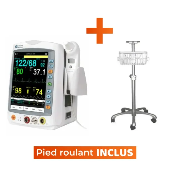 PACK MONITEUR PATIENT MED 900 IMPRIMANTE INTÉGRÉE LEPU MEDICAL + CHARIOT ROULANT - 5 paramètres