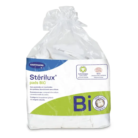 COTON RECTANGLE BIO STERILUX PADS 160 FORMATS 7,5 x 9,5 CM HARTMANN - coton rectangle