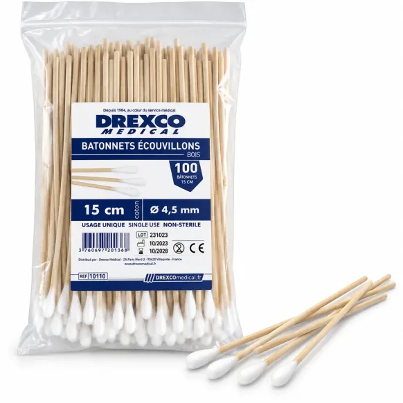 ÉCOUVILLONS EN BOIS 15 cm - MEDI'CLINIC - SACHET DE 100