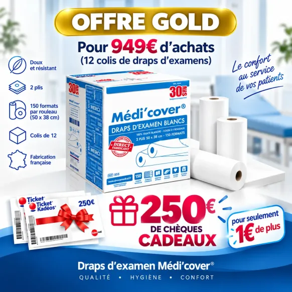 OFFRE GOLD 12 COLIS DE DRAPS D'EXAMEN + 250€ EN CHÈQUE CADEAUX OFFERTS