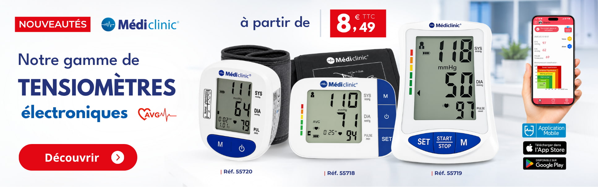 Notre Gamme de Tensiomètres électroniques Médi'Clinic